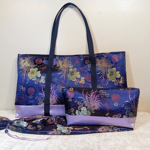 Mahjong 3-pc. set in Asian Inspired Floral Satins- Zip Tote Bag, Zip tile Bag OR drawstring Tray Sleeve, Rack set Bag- FREE Ground Shipping!