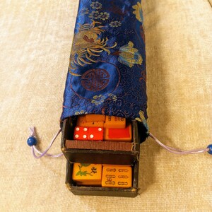 Mahjong Std. Size Tile Tray Drawstring Sleeve in New Asian Influenced Floral Satin Brocade Fabrics - FREE Ground Shipping!