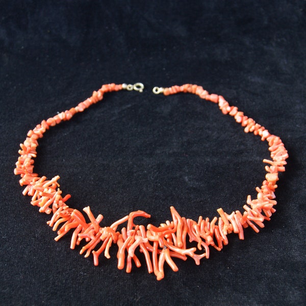 Collier corail rouge naturel, vintage, longueur 50cm, collier corail branche