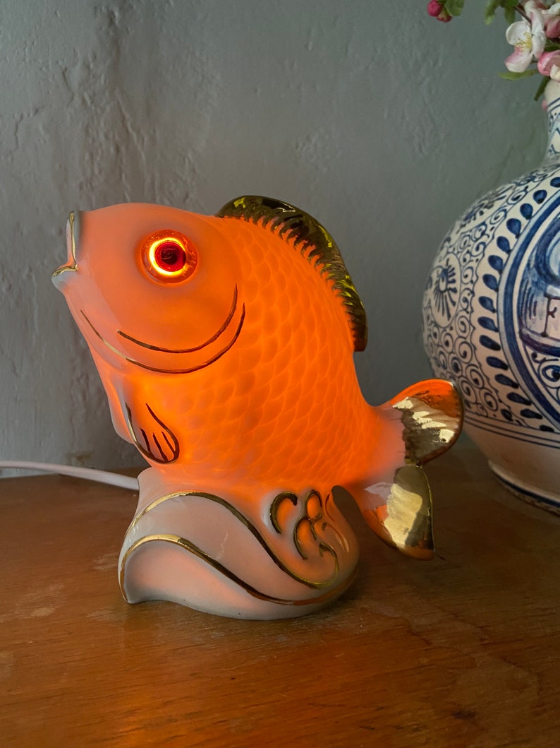 Vintage Porcelain Perfume Lamp Fish Lamp in White and Gold Etsy