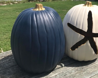 Large Navy Blue Pumpkin Nautical Coastal Beach Halloween Thanksgiving Fall Decorations