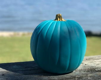 BACK IN STOCK! Fall Decorations  Wedding Teal Pumpkin Project Food Allergy Awareness Medium Pumpkin Beach Halloween Aqua Nautical Pumpkin