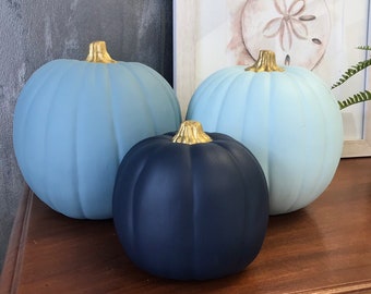 Small Navy Blue Pumpkin Nautical Coastal Beach Halloween Thanksgiving Fall Decorations