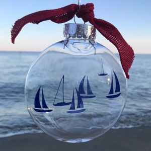 Sailboat Regatta Nautical Coastal Sea Ocean Beach Glass Christmas Ornament Annapolis Chesapeake Bay Hostess Gift Secret Santa