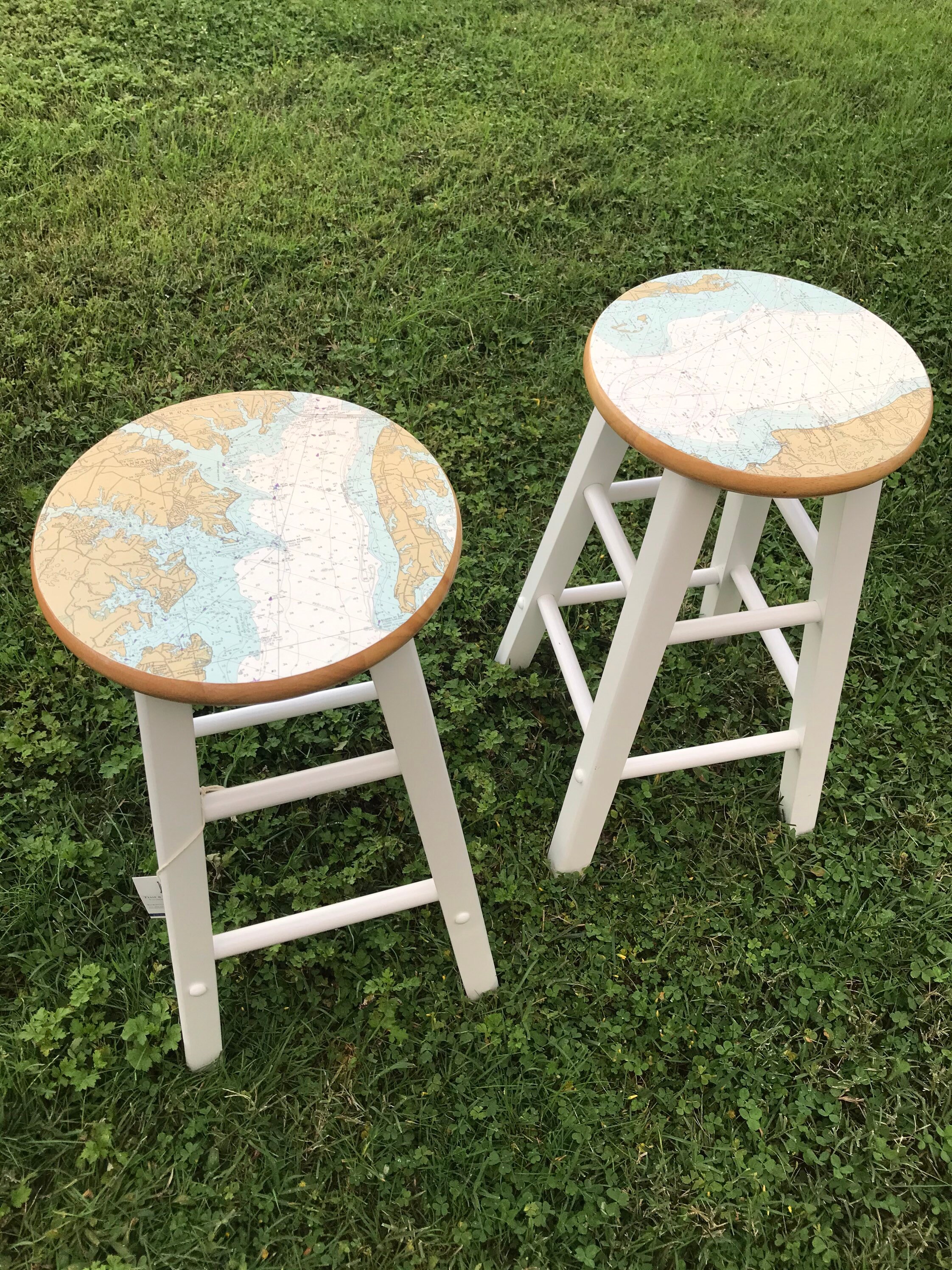 Custom Nautical Chart White Barstools Beach Tiki Bar Coastal Beach ...
