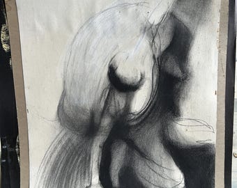 Original Brent Harald 1963 figure art in charcoal on paper