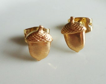 Tiny Brass Acorn 6x9mm Stud Earring
