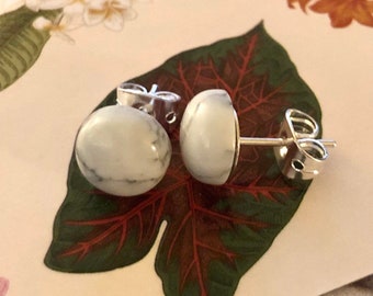 Natural White Howlite Marble 8mm Round Post Stud Earring