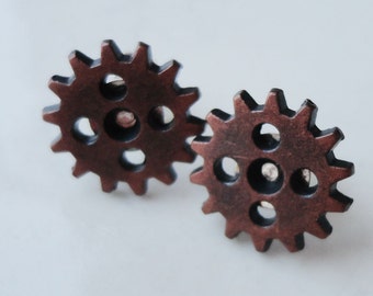 Metal Gears Cogs Copper 5 Hole Steampunk 13mm Stud Earrings