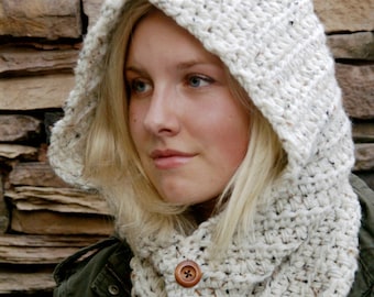 Hooded Cowl Scarf -30 COLORS/neckwarmer/women/scarf/pullover/tan/cream/oatmeal/knit/stretchy/cozy/warm/winter