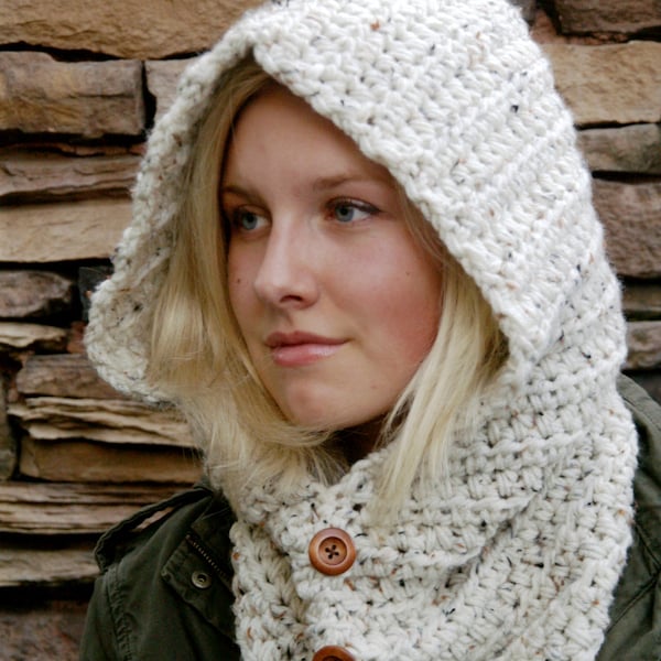 Hooded Cowl Scarf -30 COLORS/neckwarmer/women/scarf/pullover/tan/cream/oatmeal/knit/stretchy/cozy/warm/winter