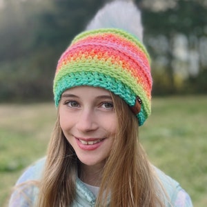 Rainbow Sherbert Pom Beanie Toddler/Kid/Teen/Adult Sizes image 4