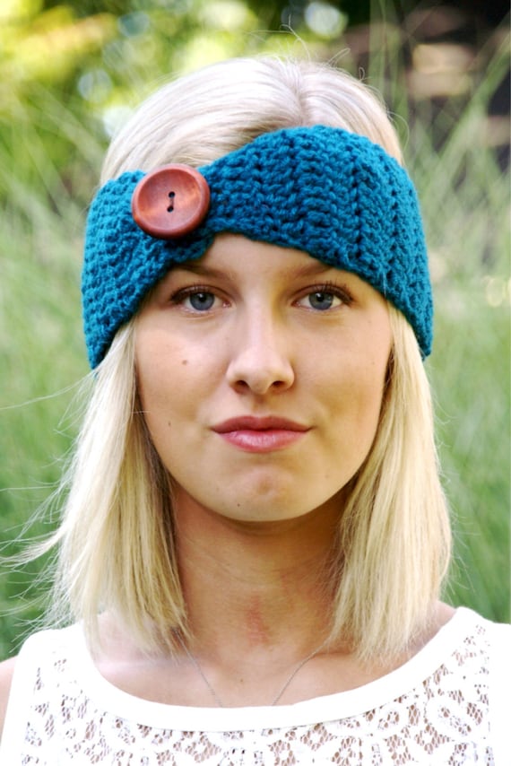 30 COLORS- Crochet Headband/ear Warmer - Blue/teal/white/tan  display picture 3