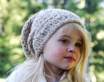 Little Girl's Slouchy Crochet Hat- 30 COLORS handmade/kids/tan/cream/oatmeal/knit/stretchy/stylish/cozy/warm/winter/beanie