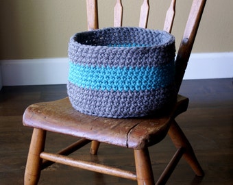 Modern Crochet Basket - 26 Colors - Stripes/Nursery/Baby/Home/Decor/Storage/Knit/Yarn/Toys/Books/Blankets