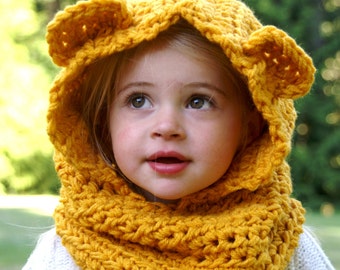 Hooded Bear Cowl -30 COLORS/neckwarmer/kids/baby/scarf/pullover/tan/cream/oatmeal/knit/stretchy/cozy/warm/winter