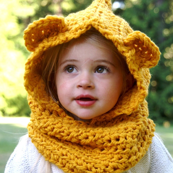 Hooded Bear Cowl -30 COLORS/neckwarmer/kids/baby/scarf/pullover/tan/cream/oatmeal/knit/stretchy/cozy/warm/winter