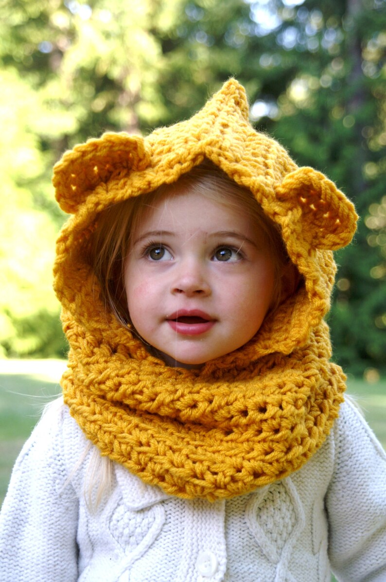 Hooded Bear Cowl 30 COLORS/neckwarmer/kids/baby/scarf/pullover/tan/cream/oatmeal/knit/stretchy/cozy/warm/winter image 2