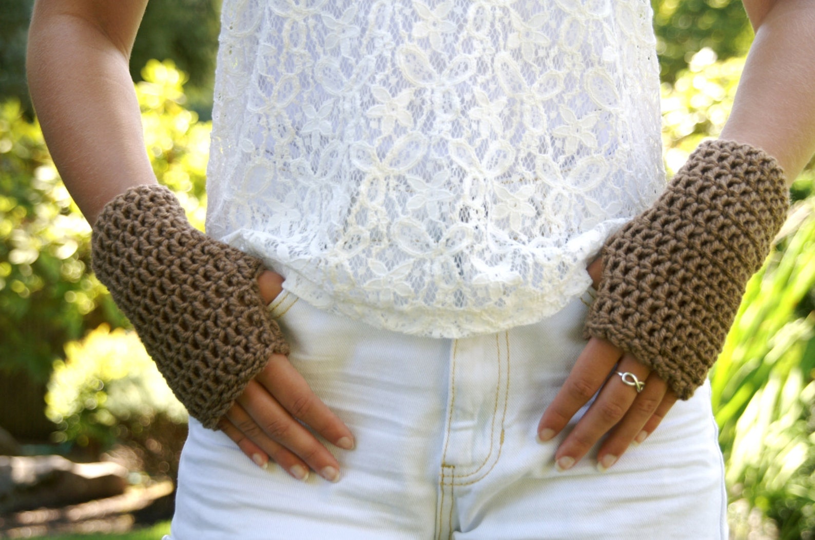 Fingerless Arm Warmer Gloves with Fringe