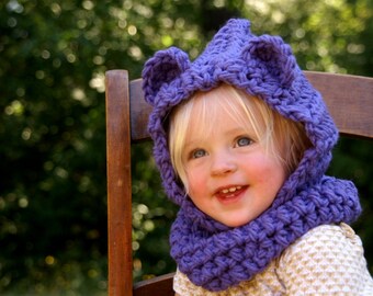 Hooded Bear Cowl -30 COLORS/neckwarmer/kids/baby/scarf/pullover/tan/cream/oatmeal/knit/stretchy/cozy/warm/winter