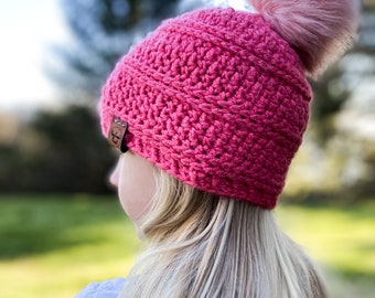 Coral Pink Pom Beanie - Toddler/Child/Teen/Adult