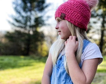 Coral Pink Pom Beanie - Toddler/Child/Teen/Adult