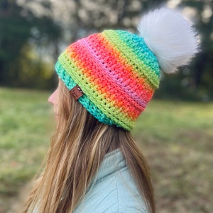 Rainbow Sherbert Pom Beanie Toddler/Kid/Teen/Adult Sizes image 1