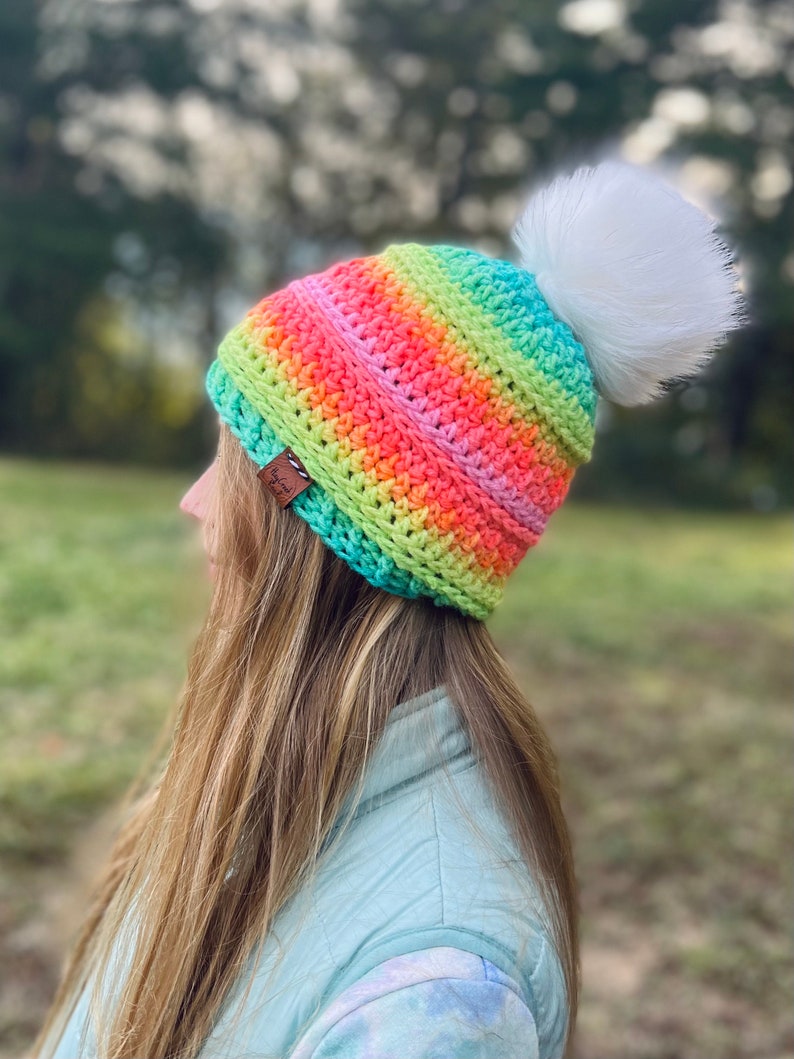 Rainbow Sherbert Pom Beanie Toddler/Kid/Teen/Adult Sizes image 1