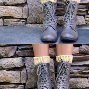Lacey Boot Cuffs- REVERSIBLE- Wear Them 2 Ways- Women&#39;s Leg Warmer - Crochet Boot Cuff/Girls/Teens/Knit/Cream/Black/Grey/Black