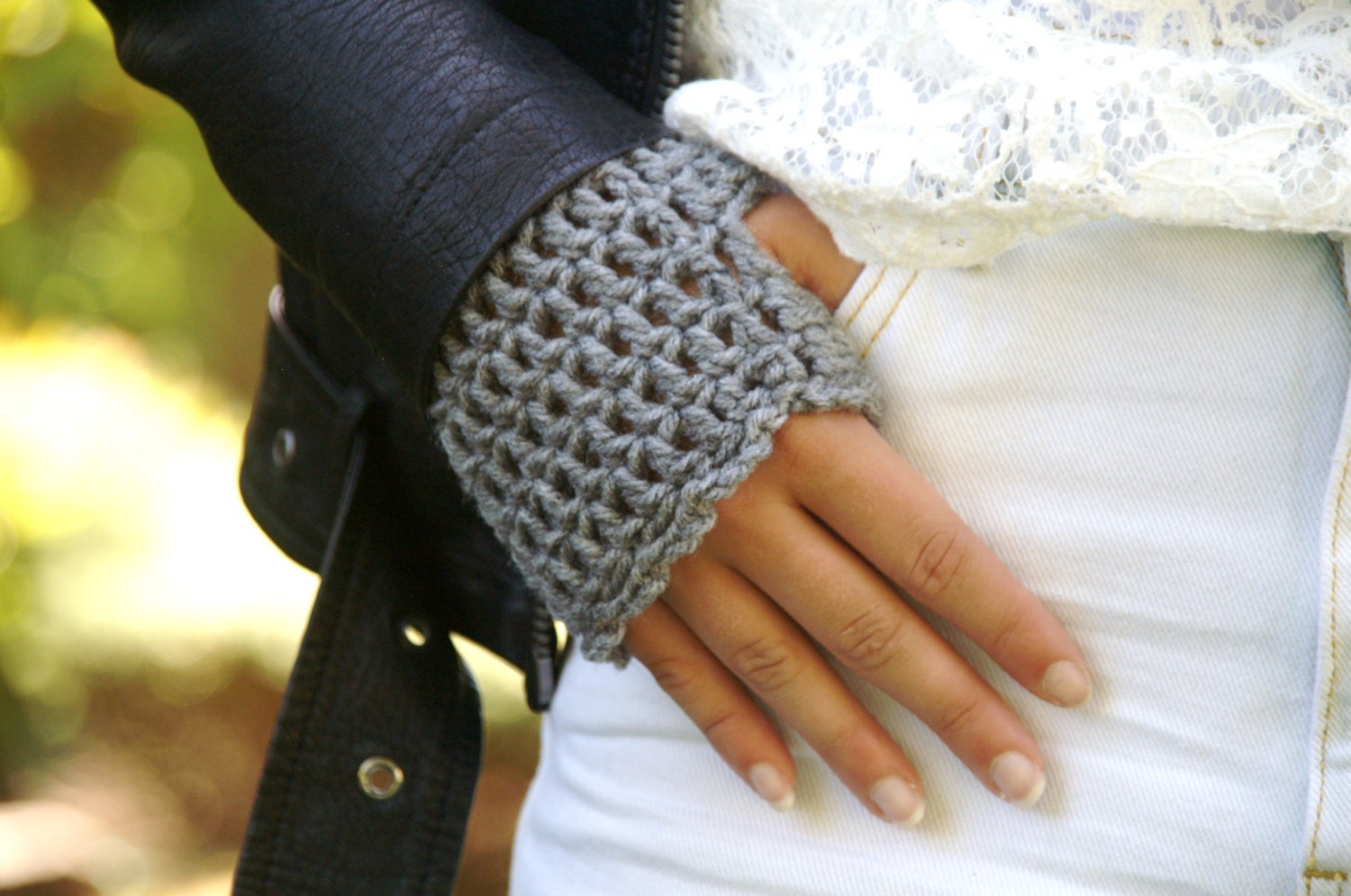 Fingerless Arm Warmer Gloves with Fringe main image 0