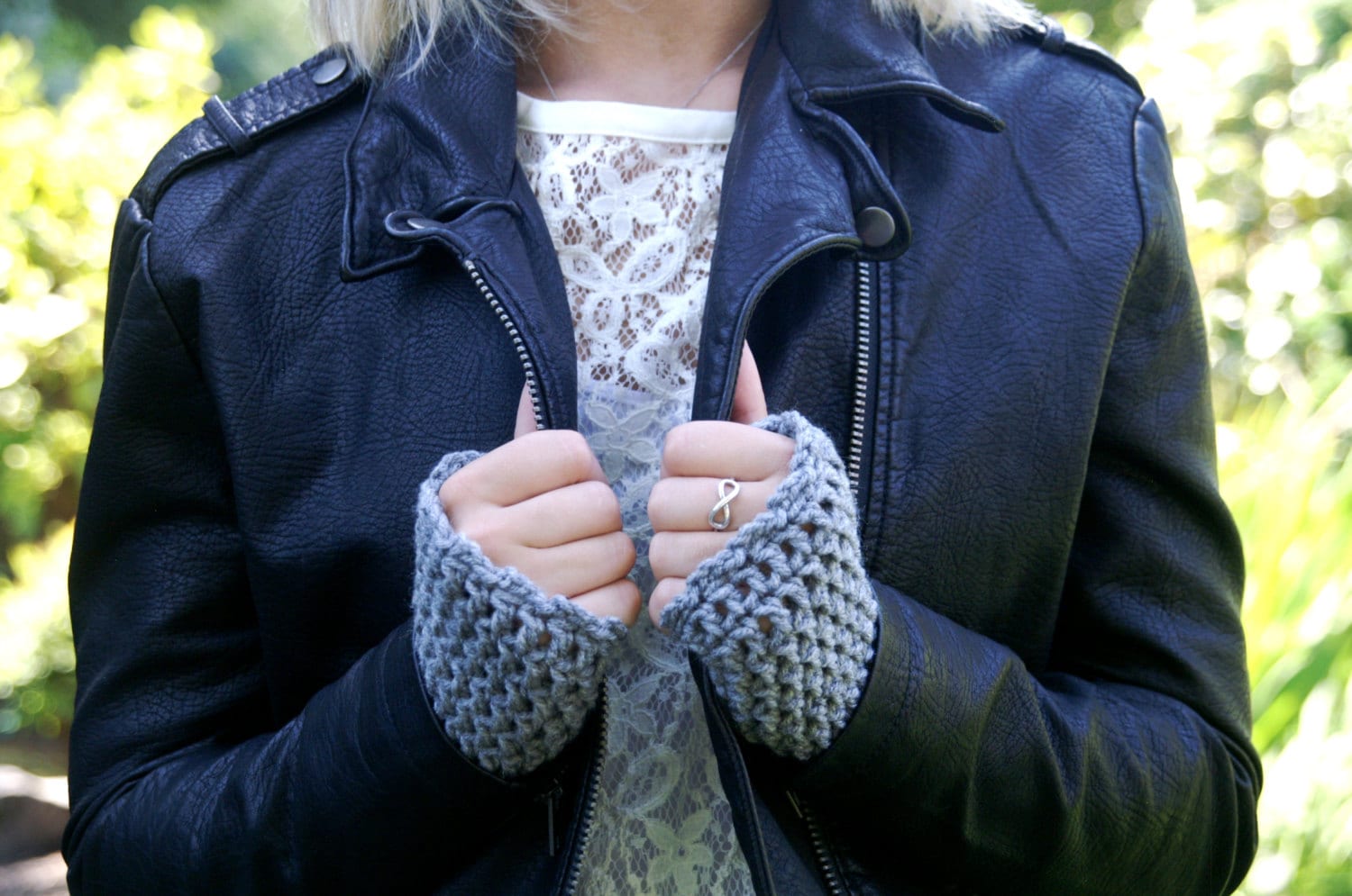 Fingerless Arm Warmer Gloves with Fringe main image 1