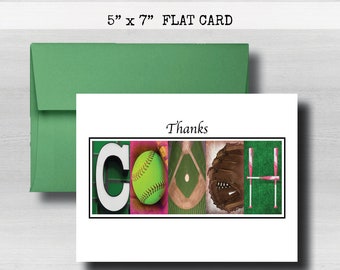 Thank You Note Softball Coach Gift Softball Teammate Gift Softball Team Gift Personalized Softball Note Cards Watercolor Softball Card
