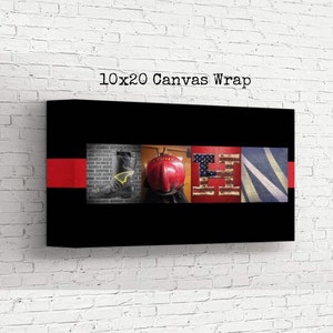 Arte con letras de bombero, bombero, esposa de bombero, bombero, regalo para papá, decoración de bombero, línea roja delgada, regalo para el Día del Padre, envoltorio de lona