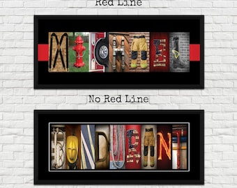 FireFighter Letter Art, Firefighter, Firefighter Wife, Fireman, Gift Dad, Firefighter Decor, Thin Red Line, Father's Day, Retirement FRAMED