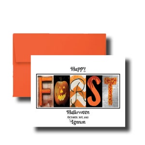 Première carte d’Halloween personnalisée, 1er effrayant de bébé, petit-fils, petite-fille, filleul, filleule, fils, fille, citrouille, automne, récolte