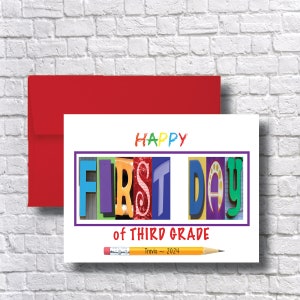 Gepersonaliseerde kaart eerste dag van het derde leerjaar, gefeliciteerd, groet, klas van 2036, 2025, 2025, nieuw schooljaar, begin, God Daughter Son