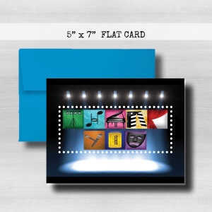 Tarjeta de agradecimiento de Broadway, regalo musical, regalo para profesor de teatro, personalizada, para club de teatro, para mamá de coro, tarjeta con notas, para personal de escenario, DRA1