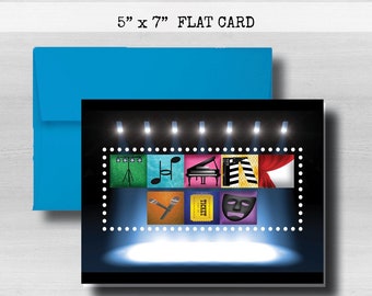 Tarjeta de agradecimiento de Broadway, regalo musical, regalo para profesor de teatro, personalizada, para club de teatro, para mamá de coro, tarjeta con notas, para personal de escenario, DRA1