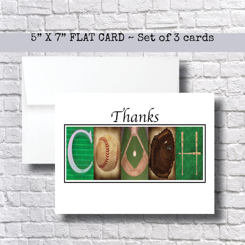 Baseball Birthday COC3 Thank You Coach Card Baseball Thank You Card Baseball Coach Card Baseball Thank You Flat Card Set of 3 Cards