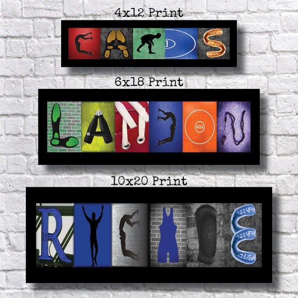 Letter Name Art Wrestling Print, Wrestling Print, Custom Name Art Wrestling Print, Letter Art, Wrestling Room, Wrestling Mom, Coach, SLA22