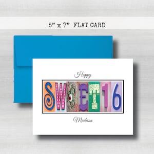 Carte pour petite-fille, cartes de voeux 16e anniversaire, 16 ans personnalisées, bleu, rose, doux 16 ans, cartes de célébration, lettres artistiques, mot de l'alphabet,