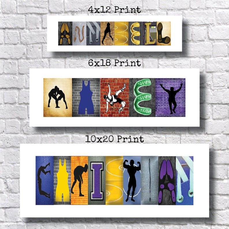 Wrestler Letters Letter Name Art Wrestling Print, Wrestling Print, Custom Name Art ...