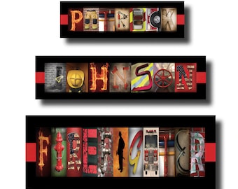 FireFighter Letter Art, Firefighter, Firefighter Wife, Fireman, Gift Dad, Firefighter Decor, Thin Red Line, Father's Day Gift, CANVAS WRAP