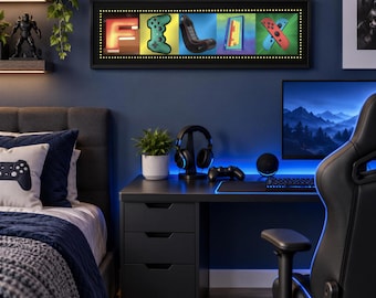 Personalized Gaming Name Sign | Gamer Alphabet Wall Art | Custom Video Game Room Decor | Gift for Kids, Teens, Game Lovers