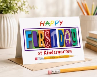 First Day of Kindergarten Personalized Card, Congrats, Greeting, Class of 2036, 2027, 2028, New School Year, Beginning, God Daughter Son