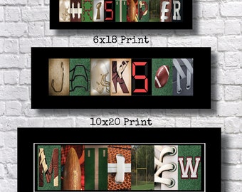 Voetbal brief kunst cadeau, voetbal print, naam kunst, voetbal kunst aan de muur, aangepaste brief kunst, voetbal kamer decor, voetbal speler cadeau, SLA10