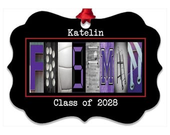 Personalized Freshman Volleyball Ornament: Class of 2028, Metal Christmas Tree Decoration