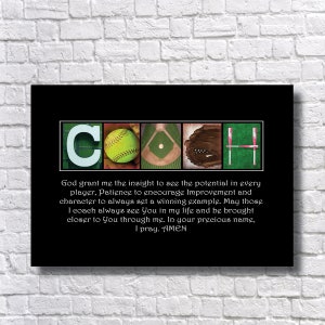 Coaches Prayer, Spiritual Gifts, Thank You Coach, Softball Coaches, Best Coaches Gift, Softball Team Gifts, Personalized, Wall Decor, CPV24