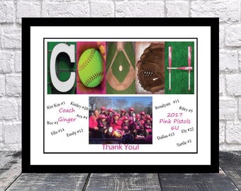 Foto de equipo de entrenador de sóftbol, regalo para entrenador de equipo, regalo de equipo de sóftbol con foto, regalo de fin de año, letrero personalizado, imprimible DIY