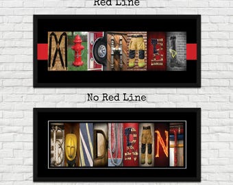 FireFighter Letter Art, Firefighter, Firefighter Wife, Fireman, Gift Dad, Firefighter Decor, Thin Red Line, Father's Day, Retirement FRAMED